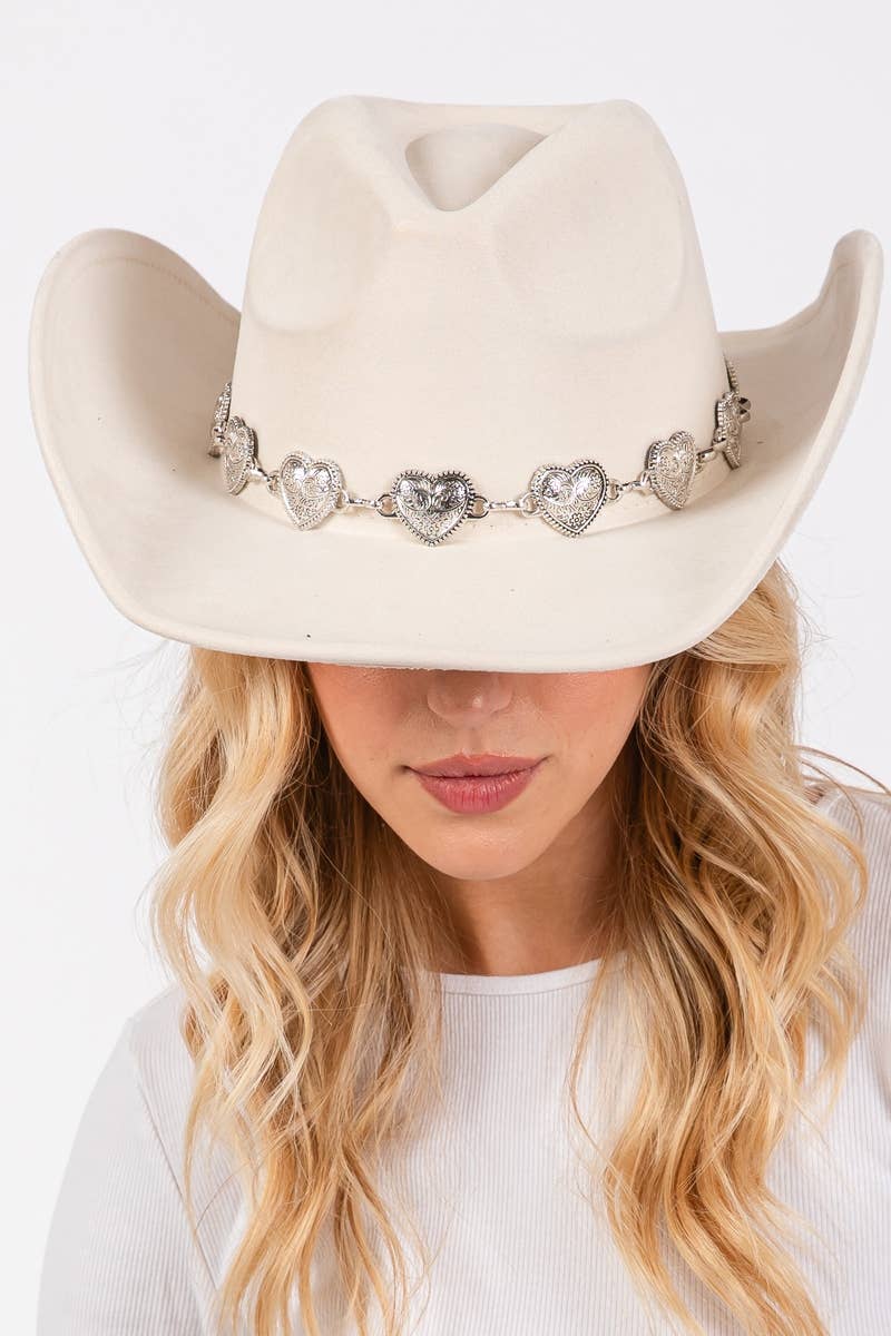 Engraved Heart Charms Band Cowboy Hat