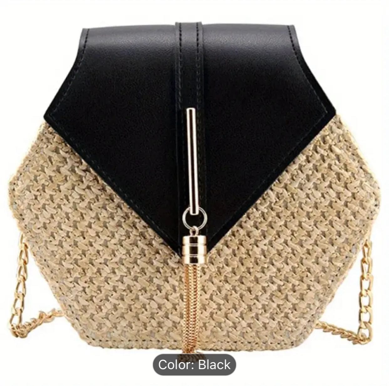 Hexagon Shaped Woven Straw Design Purse