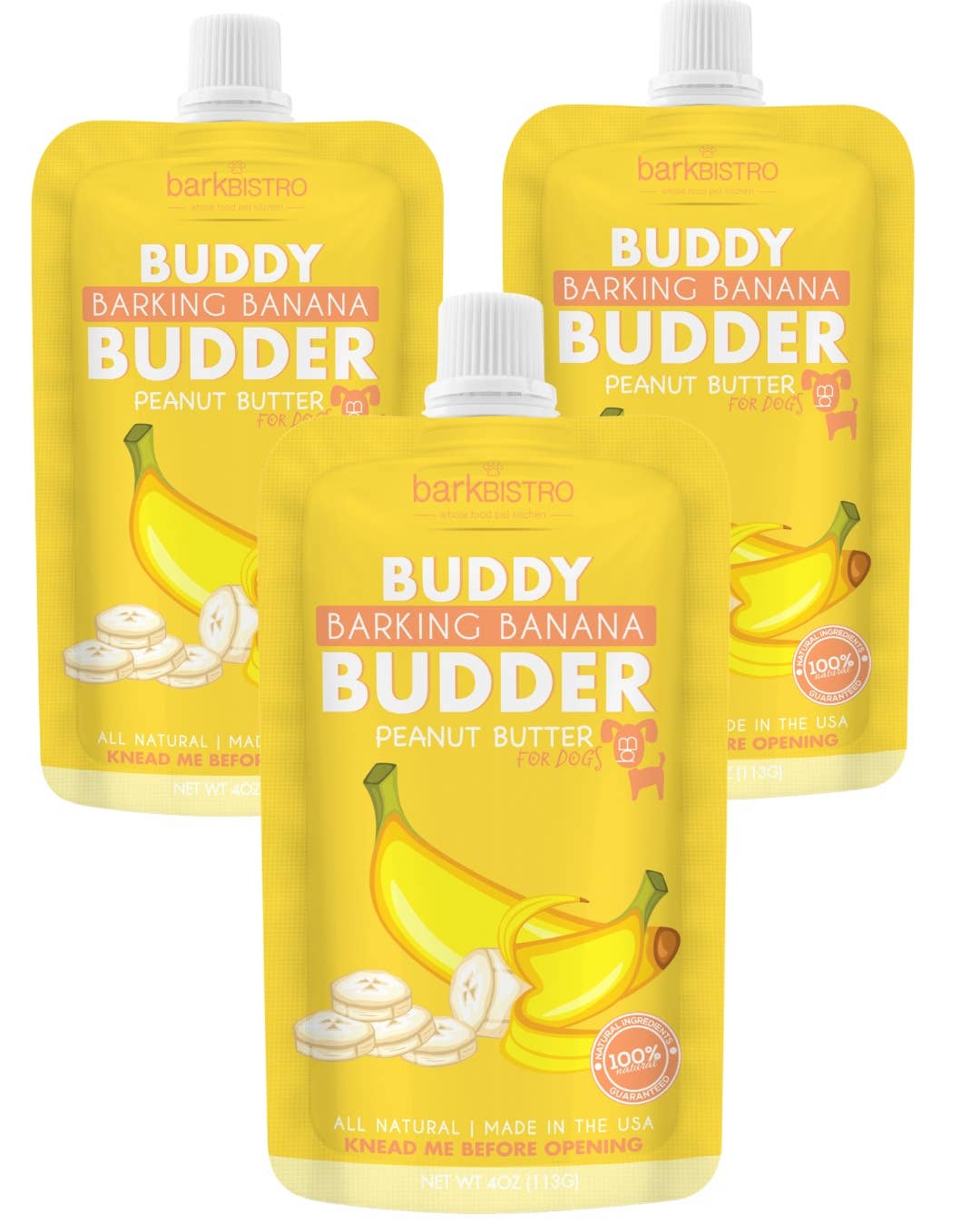 Dog Peanut Butter - 4oz Squeeze Packs Barkin Banana Budder