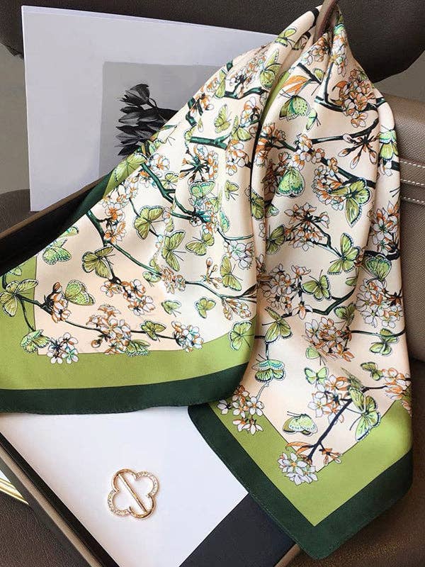 Floral Printed Shawl & Scarf - Green Color, Square Shape