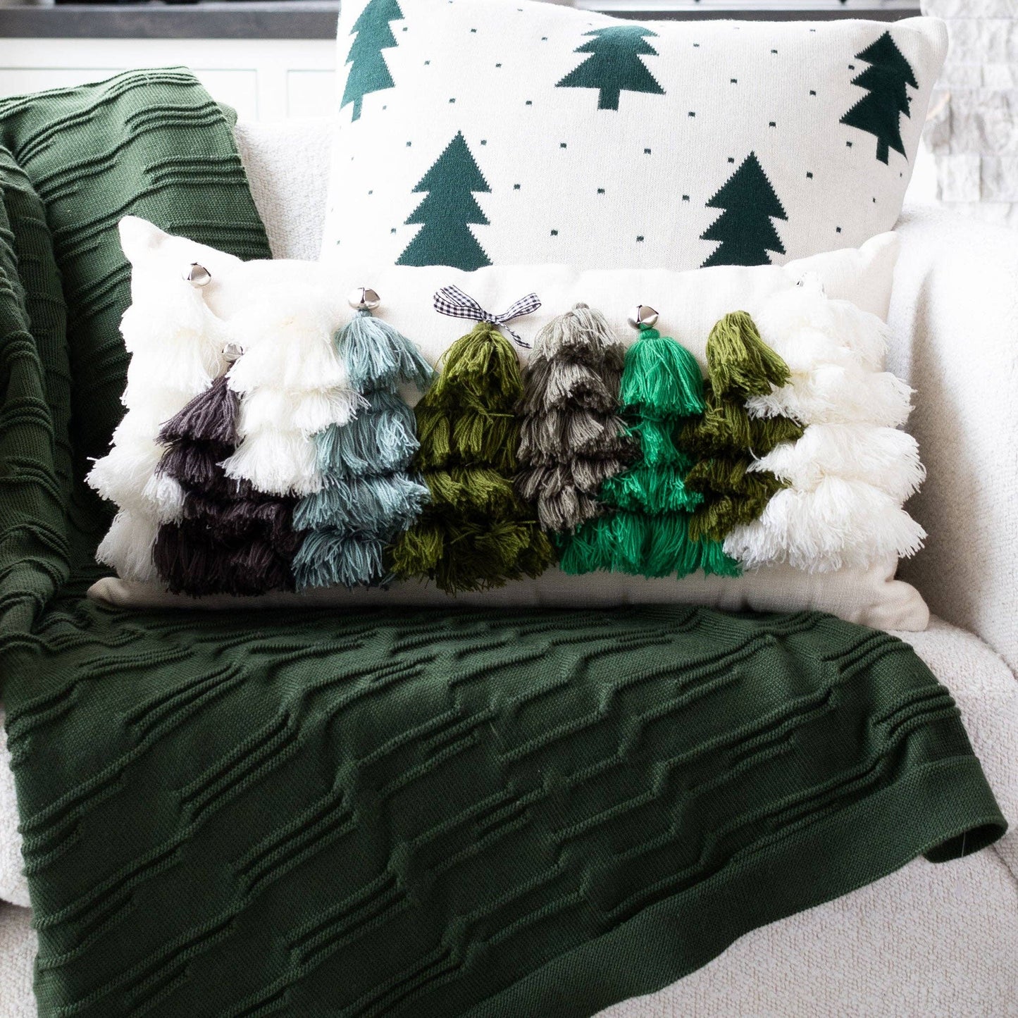 Christmas Tassel Trees 12x22 Decorative Lumbar Throw Pillow