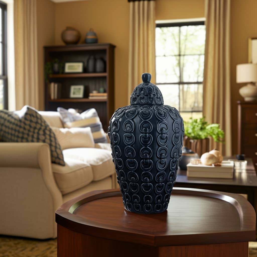 Ceramic Chain Texture Lidded, 12 in.