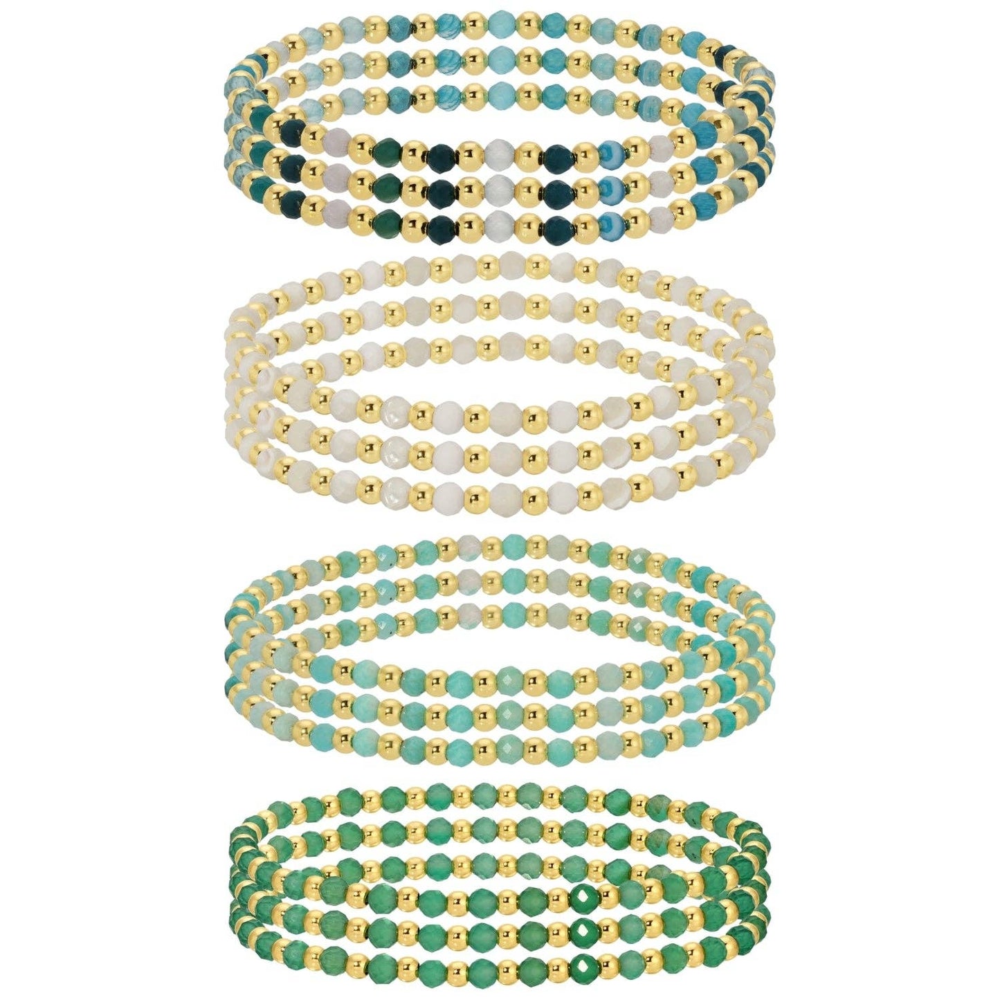 3mm Assorted Beaded Bracelets w/ Alternating Stones