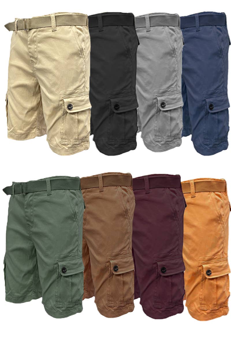 CS002 Mens Casual Cotton Belted Cargo Shorts