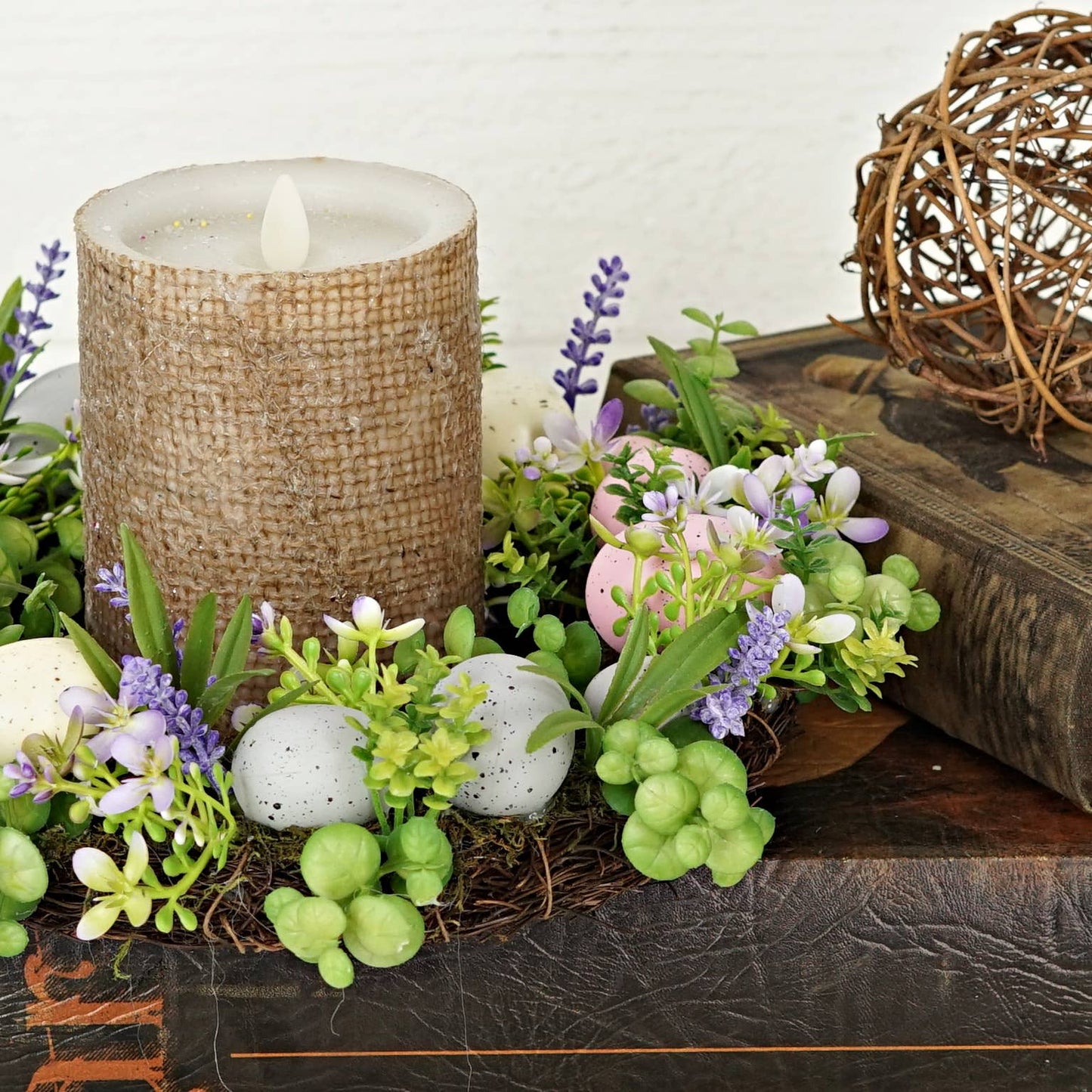Spring Flowers Easter Eggs 12in(6.5)Twig Wreath