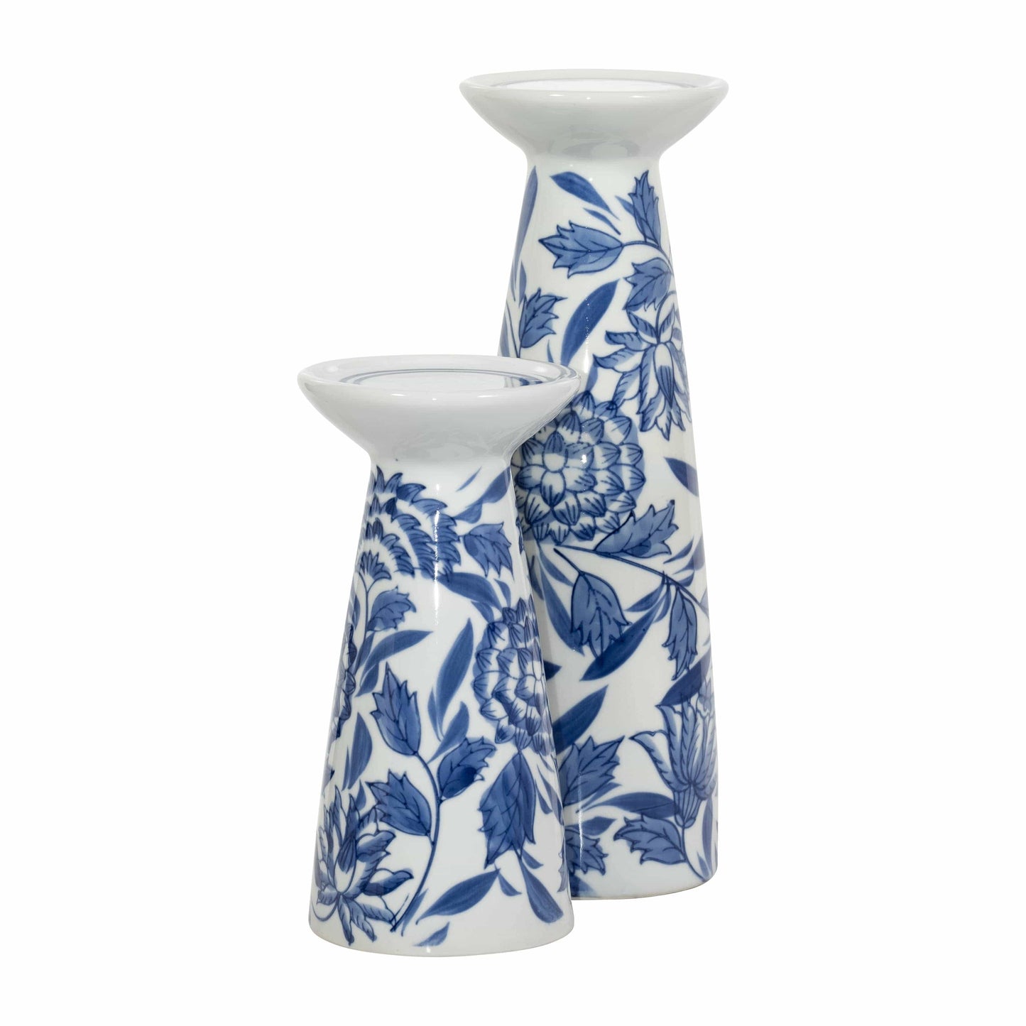 Blue/White 12 in. Porcelain Chinoiserie Candle Holder