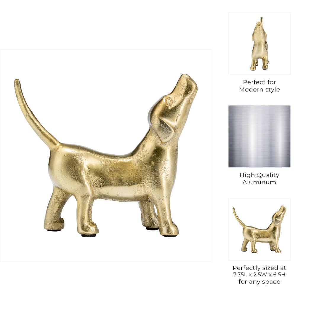 Metal Modern Howling Dog Decorative Figurine - Gold, 6 in.