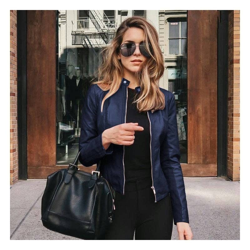 Fashionable Solid Color PU Leather Suit Jacket