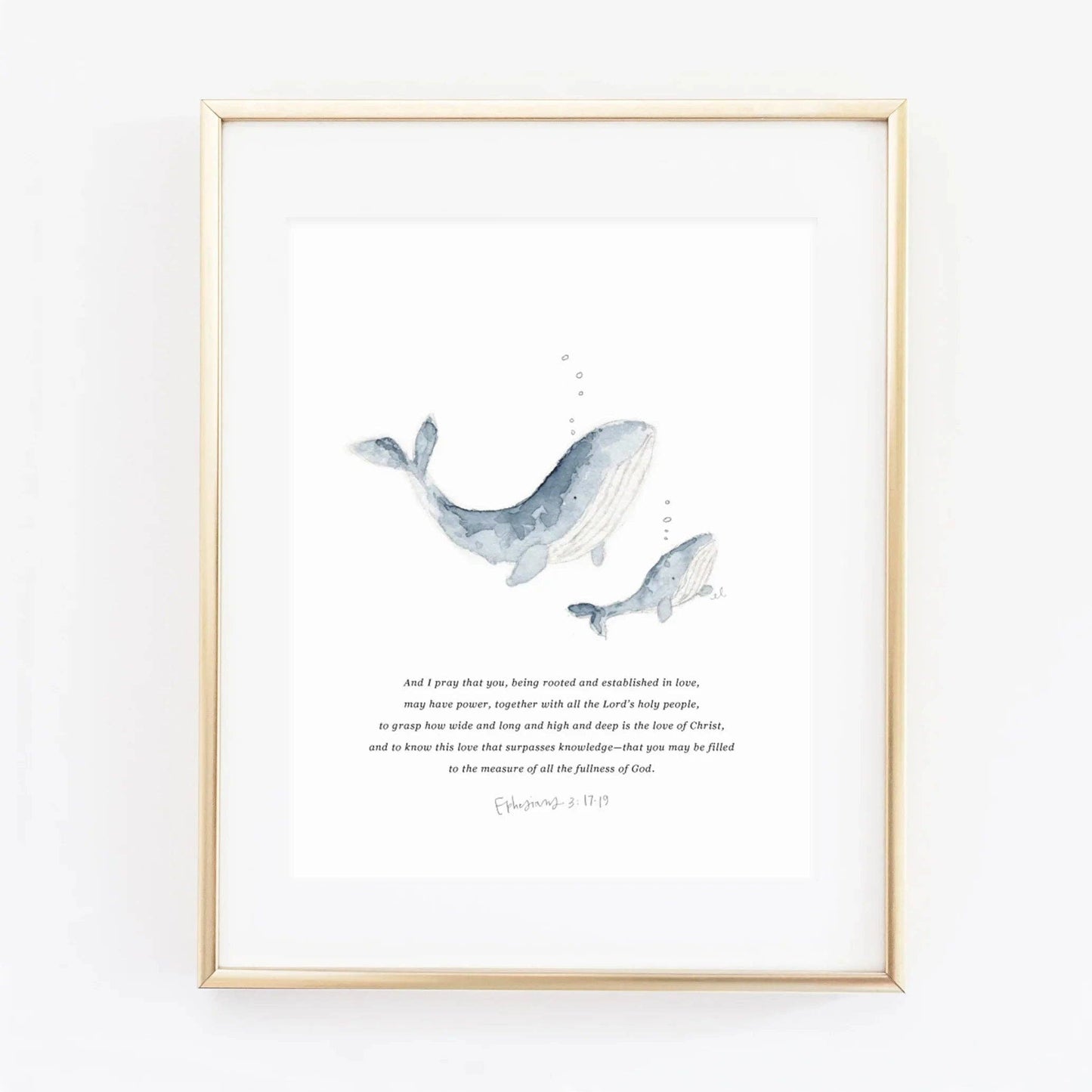 Ephesians 3:17-19 mama + baby whale scripture print