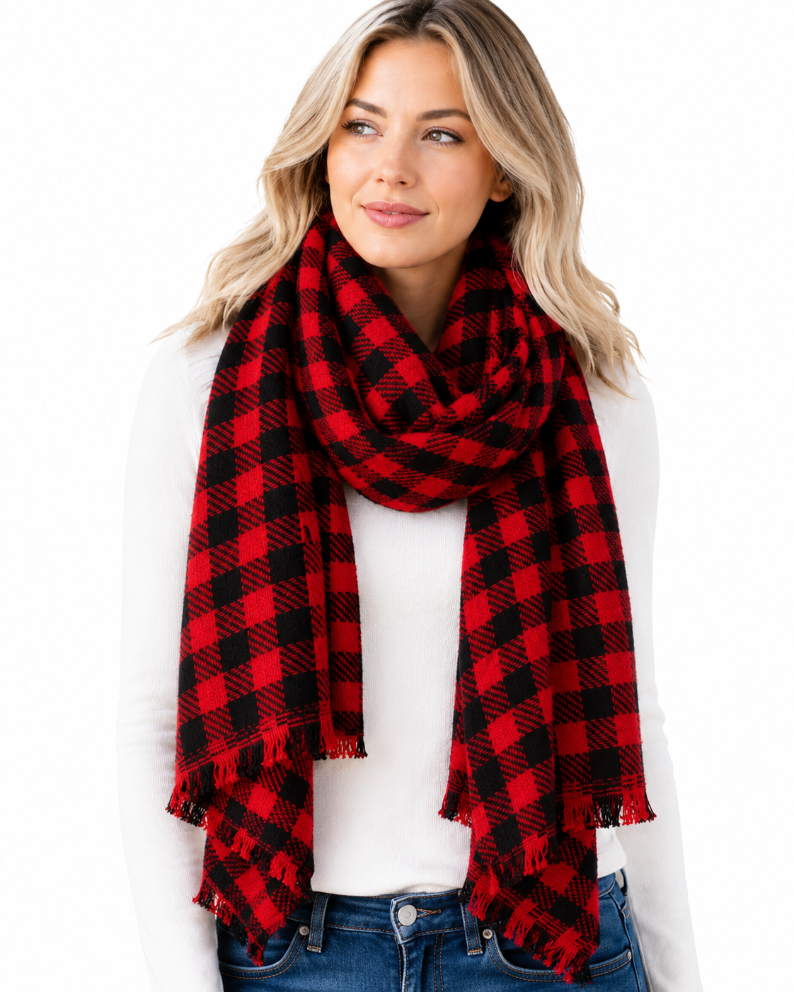 Red Double Side Buffalo Check Blanket Scarf