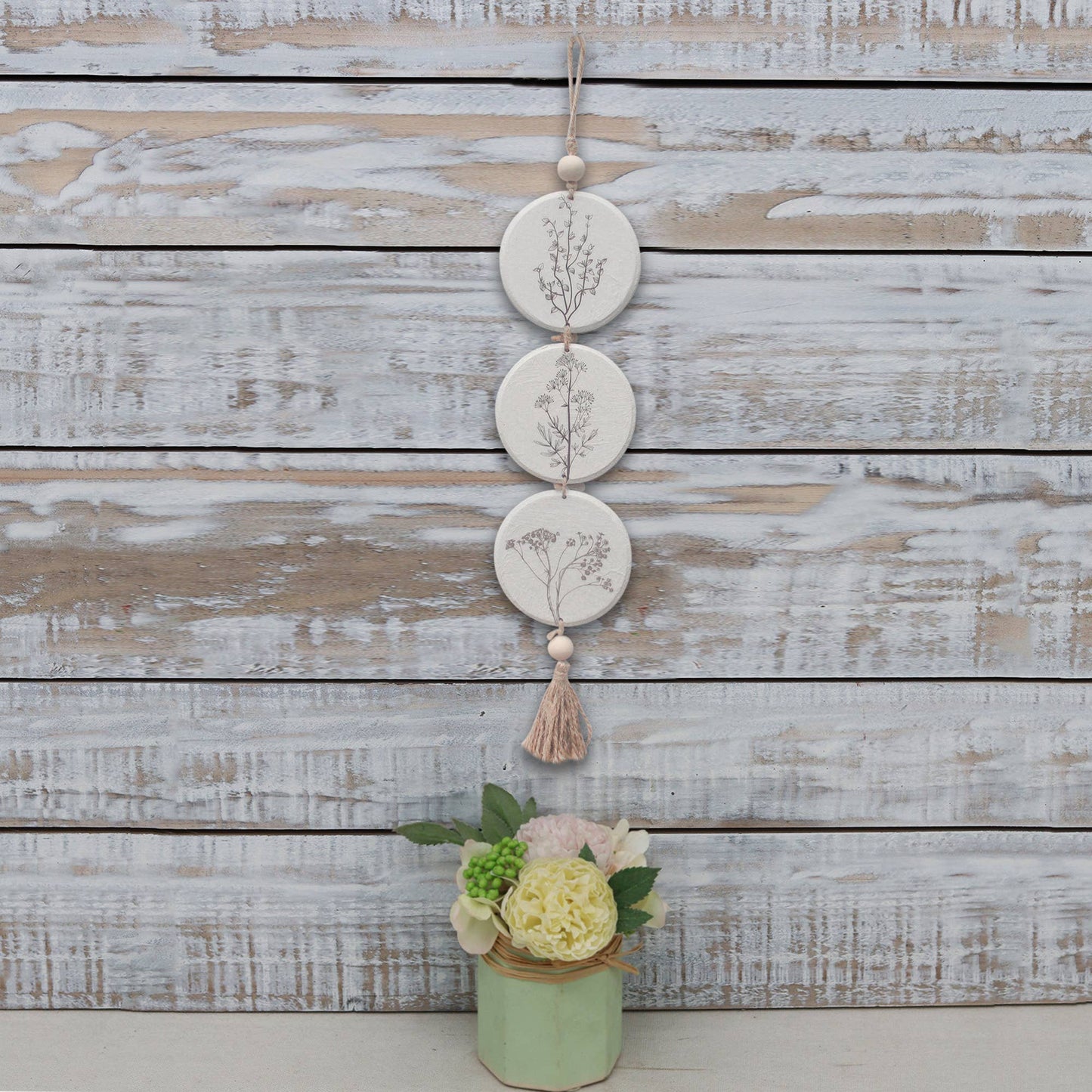 Farmhouse Wood Flowers and Beads Wall Art Hanging Decor