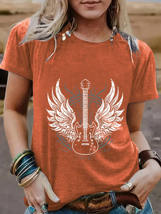 Cottagecore Guitar Angel print short sleeve t-shirt