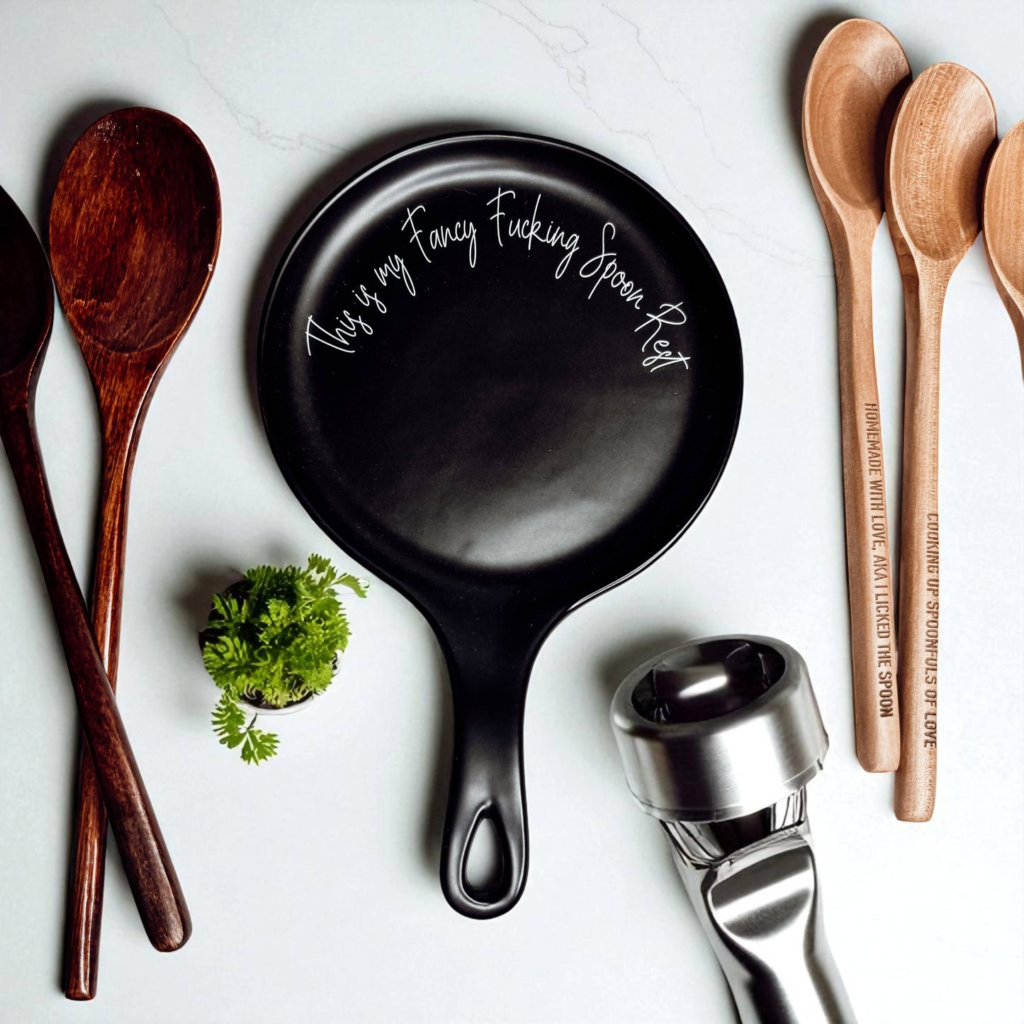 Spoon Rest Ceramic Funny, Modern Kitchen Foodie Decor & Gift
