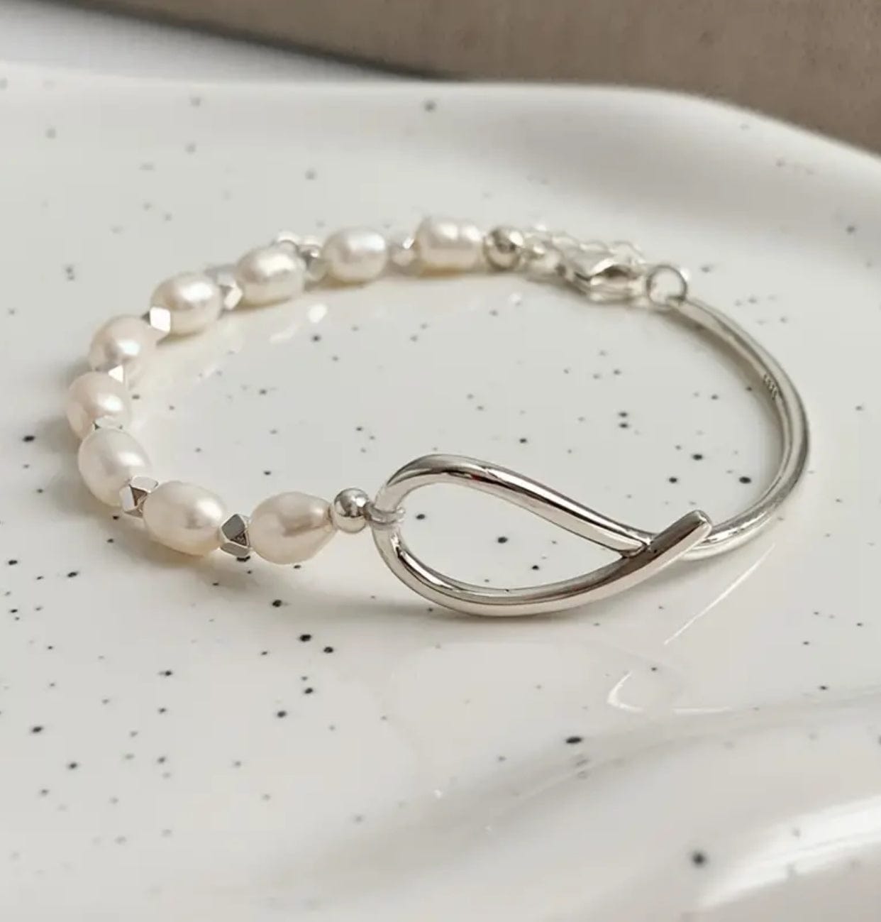 Silver Bracelet w/ Pearl Bangle