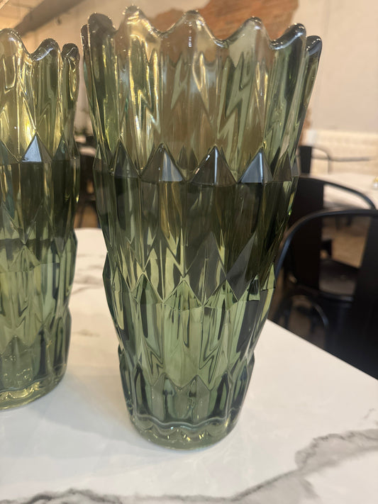 Green Cut Glass Vase