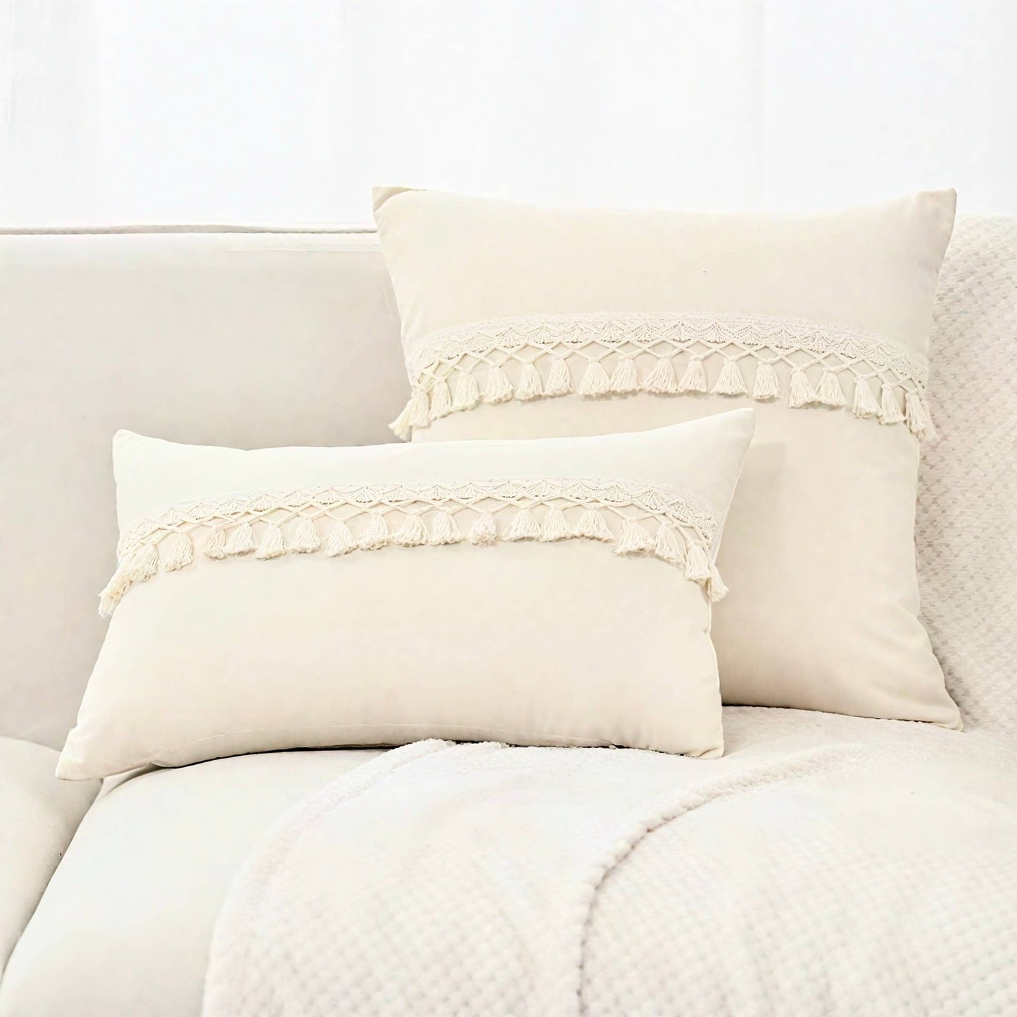 Boho Tassel Throw Pillow 18"x18" with Insert Home Decor