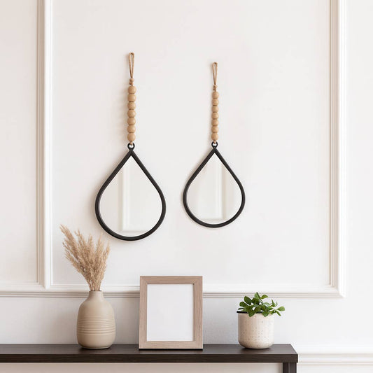 Wall Mirror Set of 2 - Silver Metal Wood Teardrop, 11/14 in.