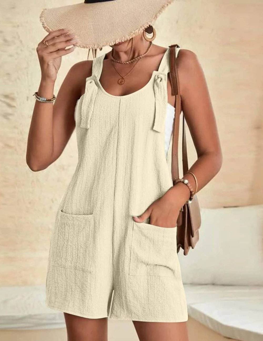 Solid Color Pocket Short Jumpsuit DPJ1702