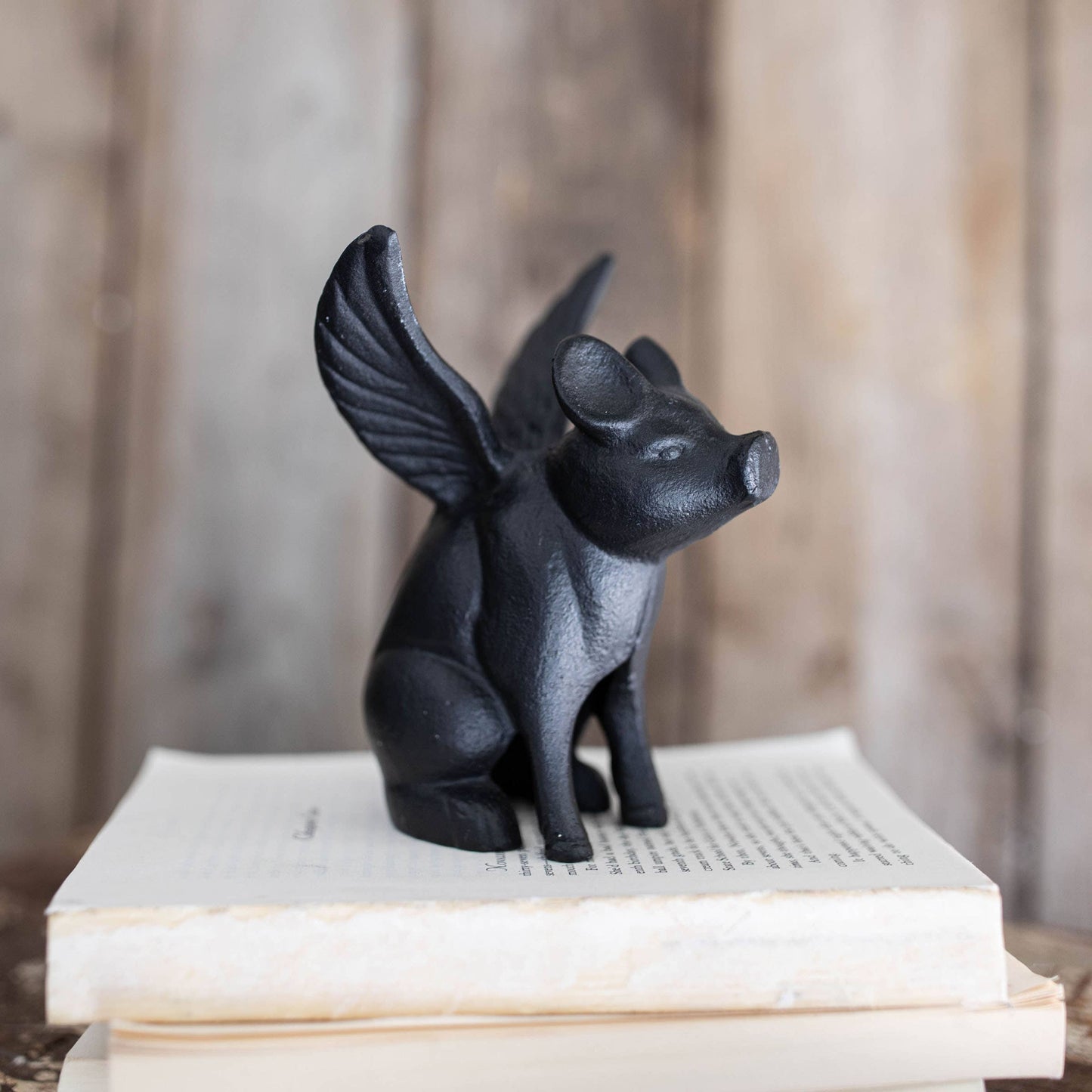 Flying Pig Farmhouse Black Cast Iron Decorative Figure