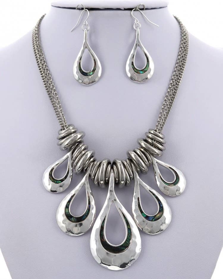 FR2495 Abalone Hammered Graduating Necklace Set