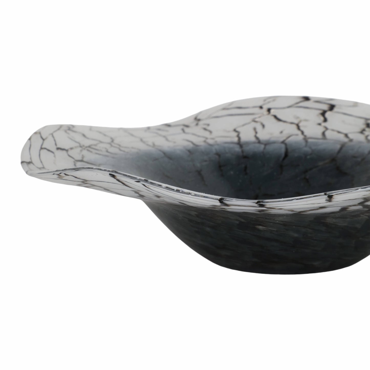Decorative Bowl - Black Glass Cracked Veining, 12 in.