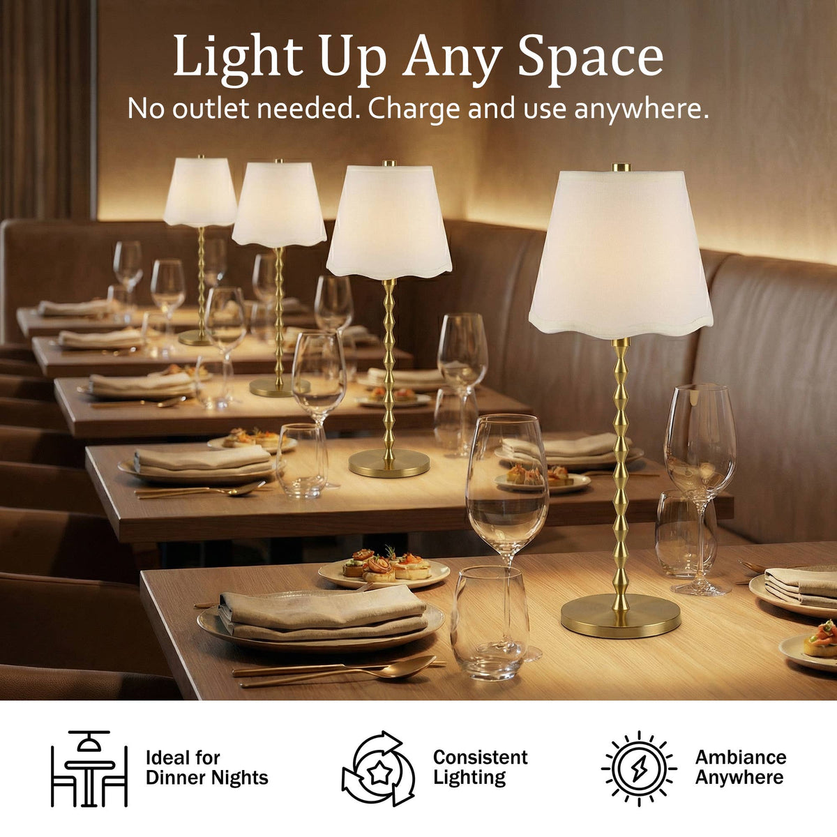 Diamond Stem Scallop Shade Rechargeable LED Dimmable Lamp