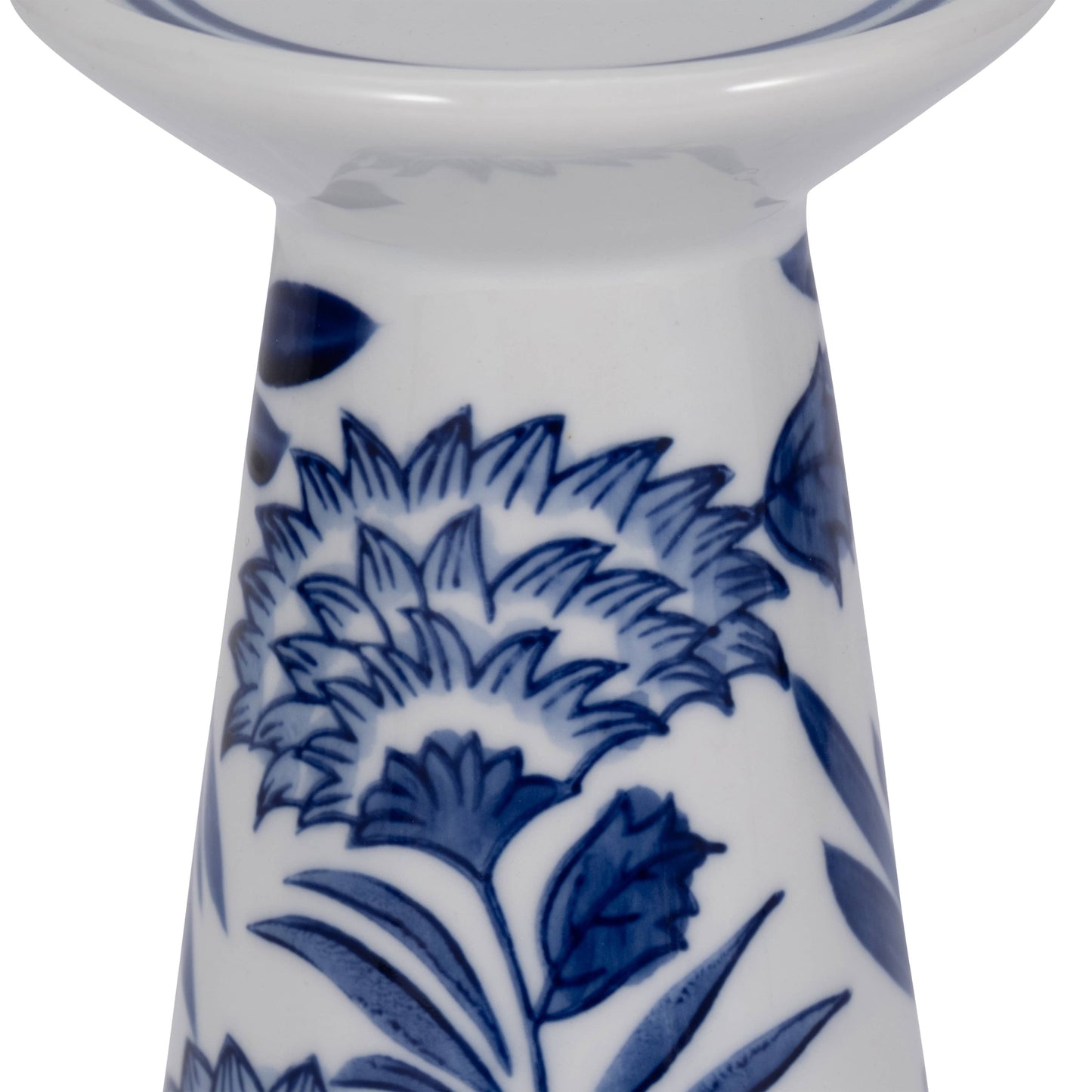 White 8 in. Porcelain Cylinder Chinoiserie Candle Holder