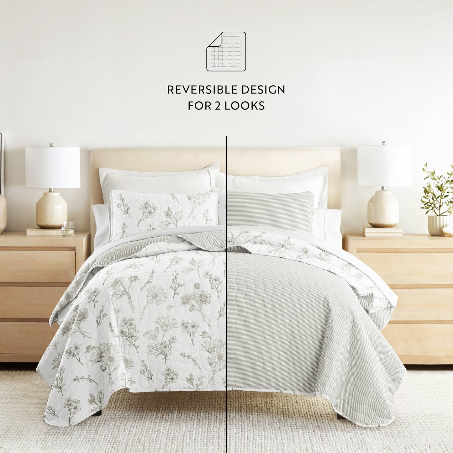 Blooming Daisy All Season Patterned Reversible Quilt Set