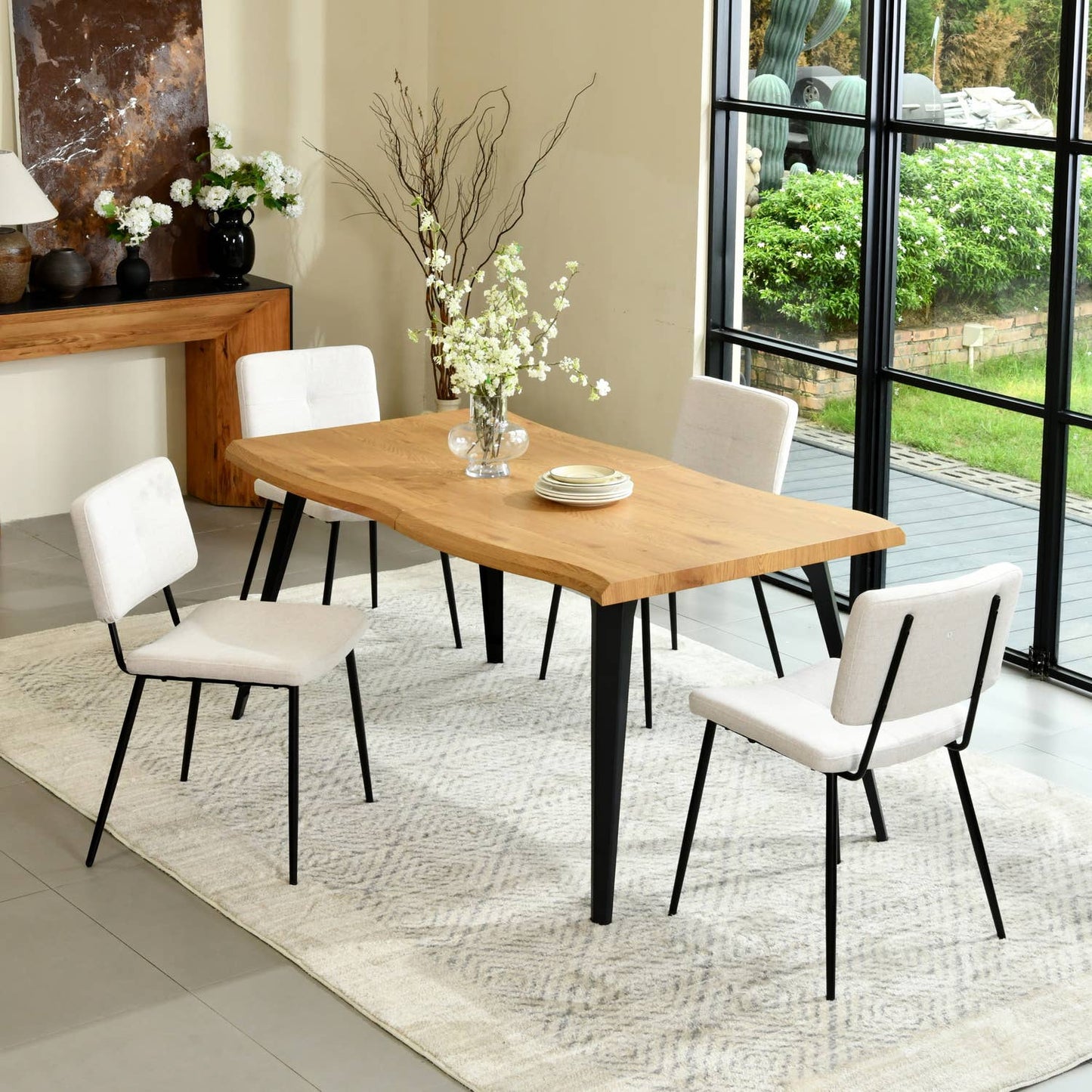 5-Piece Dining Set-63" Wave-Edge Table and Chair Options
