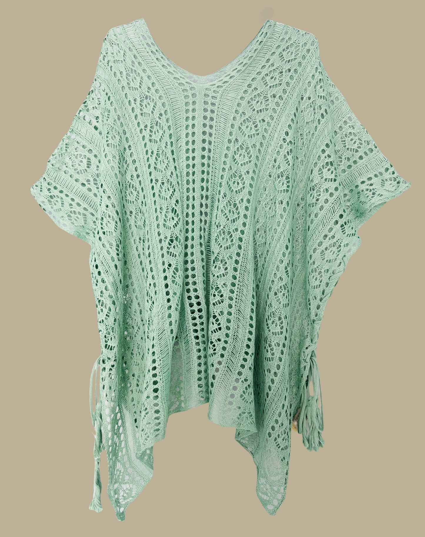 JC063308 Sided-Tassel Detailed Crochet Tunic