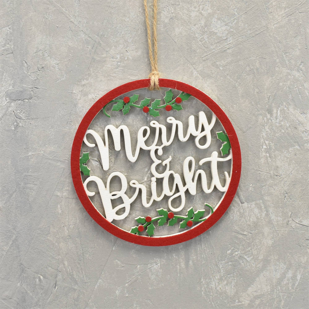 Wooden Merry/Bright Cut Out Ornament - White/Red/Green 7.75"