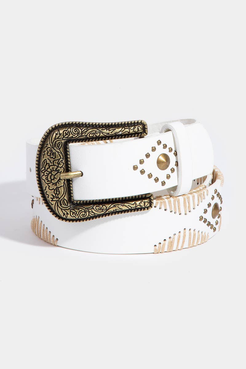 Western Floral Etched Buckle Belt