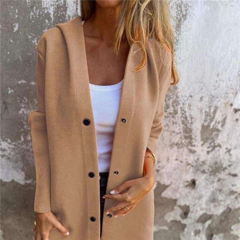 Solid Color Casual Single-Breasted Hooded Knit Jacket