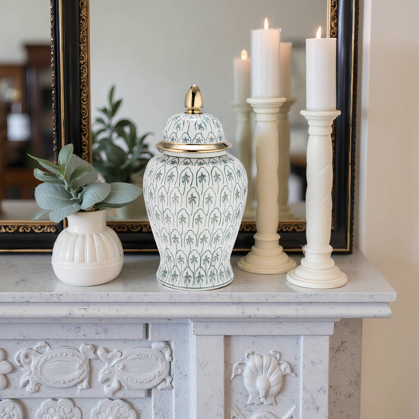 Ceramic Accents Lidded Decorative Ginger Jar - Green, 18 in.