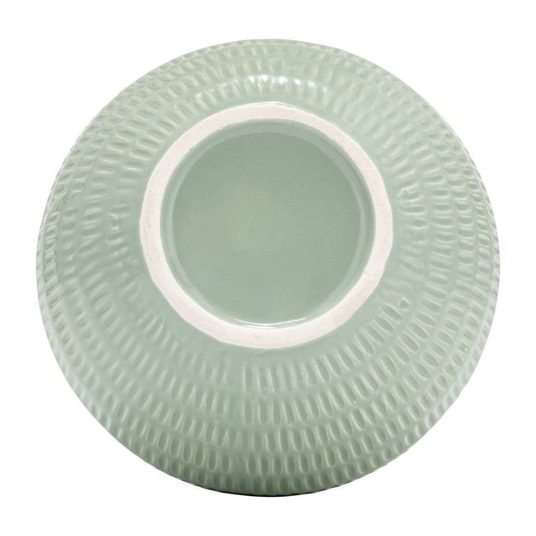 Ceramic Oval Stripe Decorative Vase - Green, 7 in.