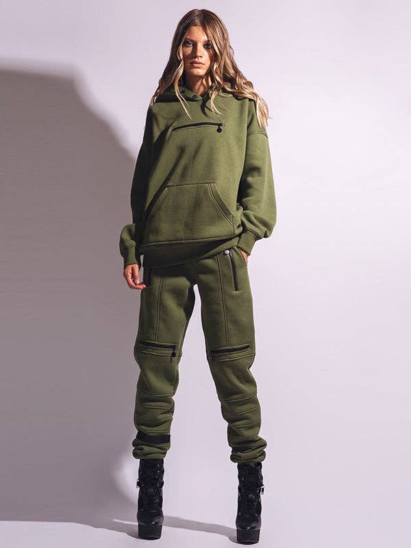 Stylish High-Waisted Solid Color Zipper Casual Sports Pants