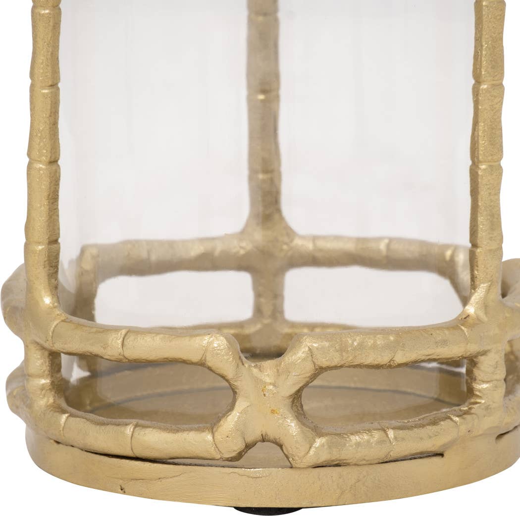 Metal Glass Modern Hurricane Candle Holder - Gold, 13 in.