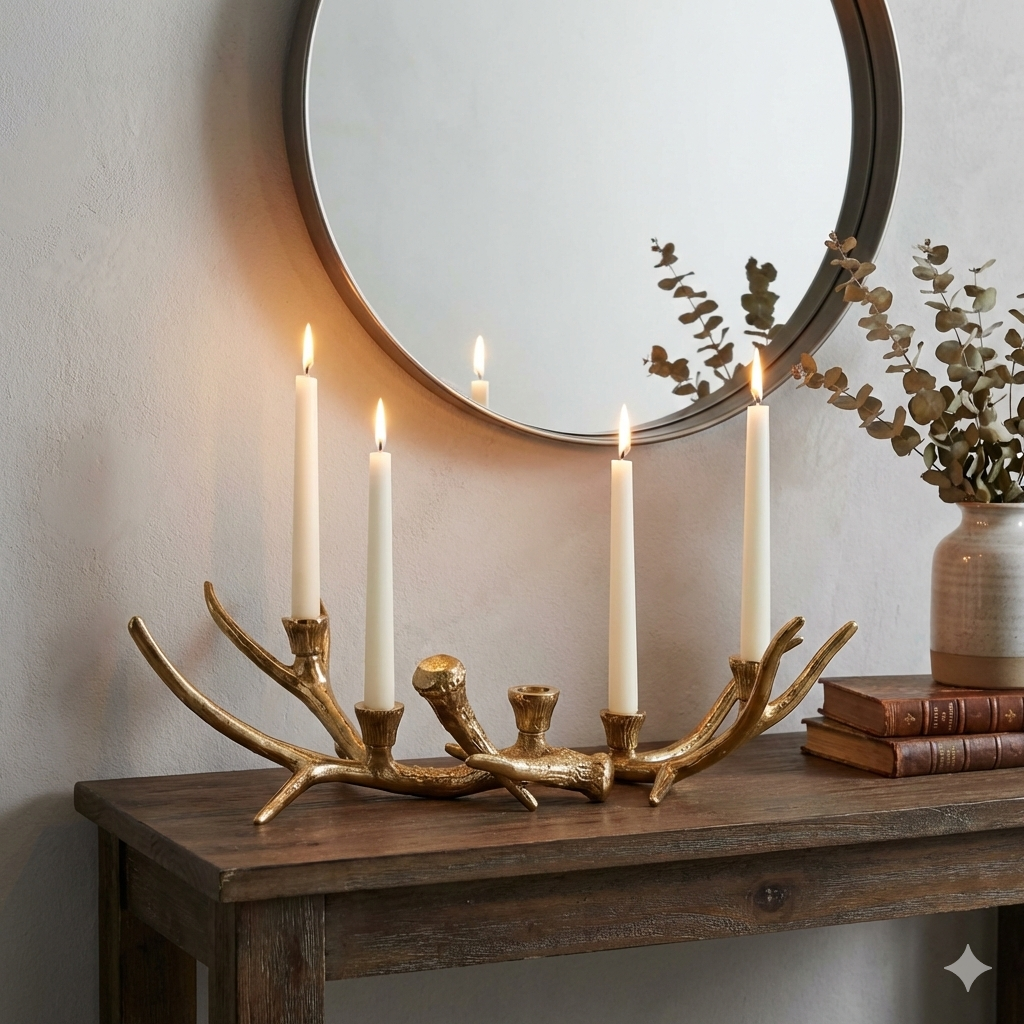 Gold Antler Taper Candle Holder