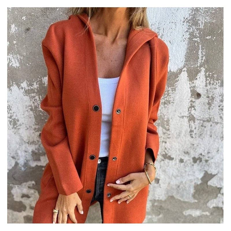 Solid Color Casual Single-Breasted Hooded Knit Jacket