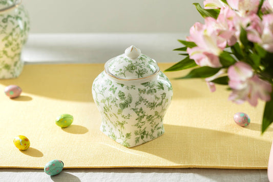 Fine Porcelain 6.5" Tall Medium Size Green Canister