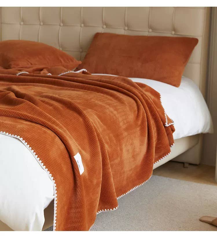 Ultra-Soft Milk Flannel Velvet Waffle Weave Throw Blanket, Queen Size (60" x 80" / 152 x 203 cm)o