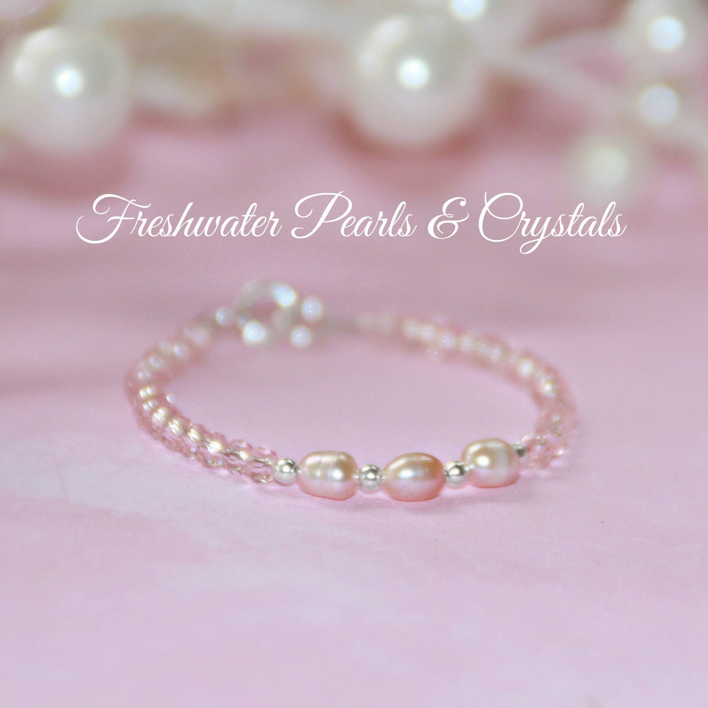 Infant Sweet Pink FW Pearls/Sterling/Crystals Bracelet