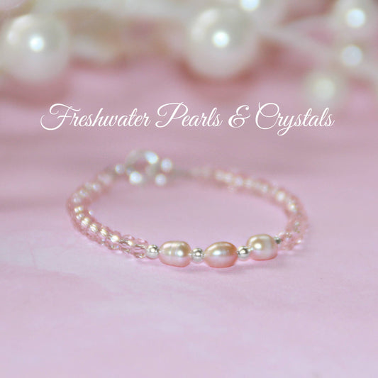 Infant Sweet Pink FW Pearls/Sterling/Crystals Bracelet