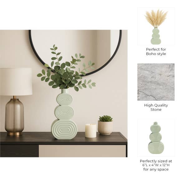 Ceramic Creative Stacked Circles Floral Vase - Green, 12 in.