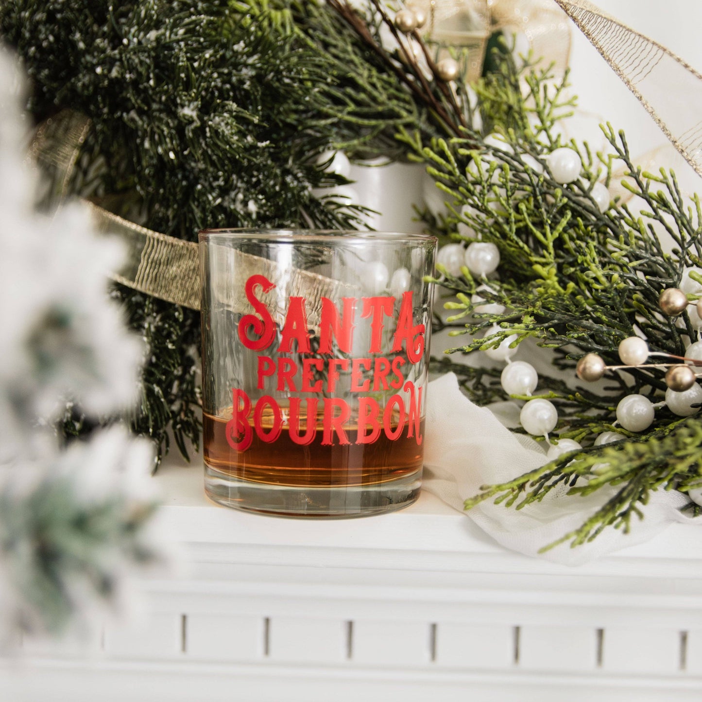 Santa Prefers Bourbon Christmas Rocks Glass