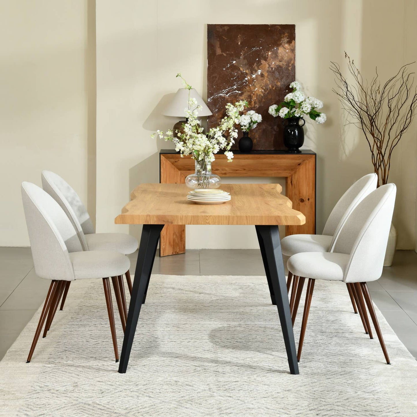5-Piece Dining Set-63" Wave-Edge Table and Chair Options