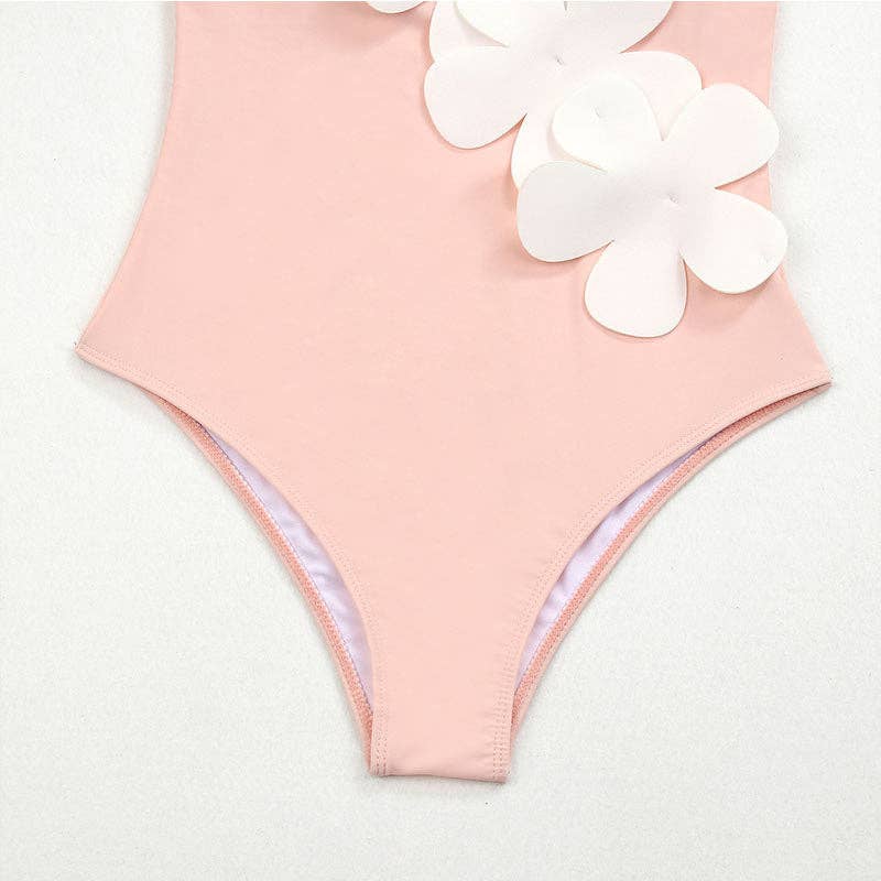 2PC Set Flower Shoulder One Piece Swimwear