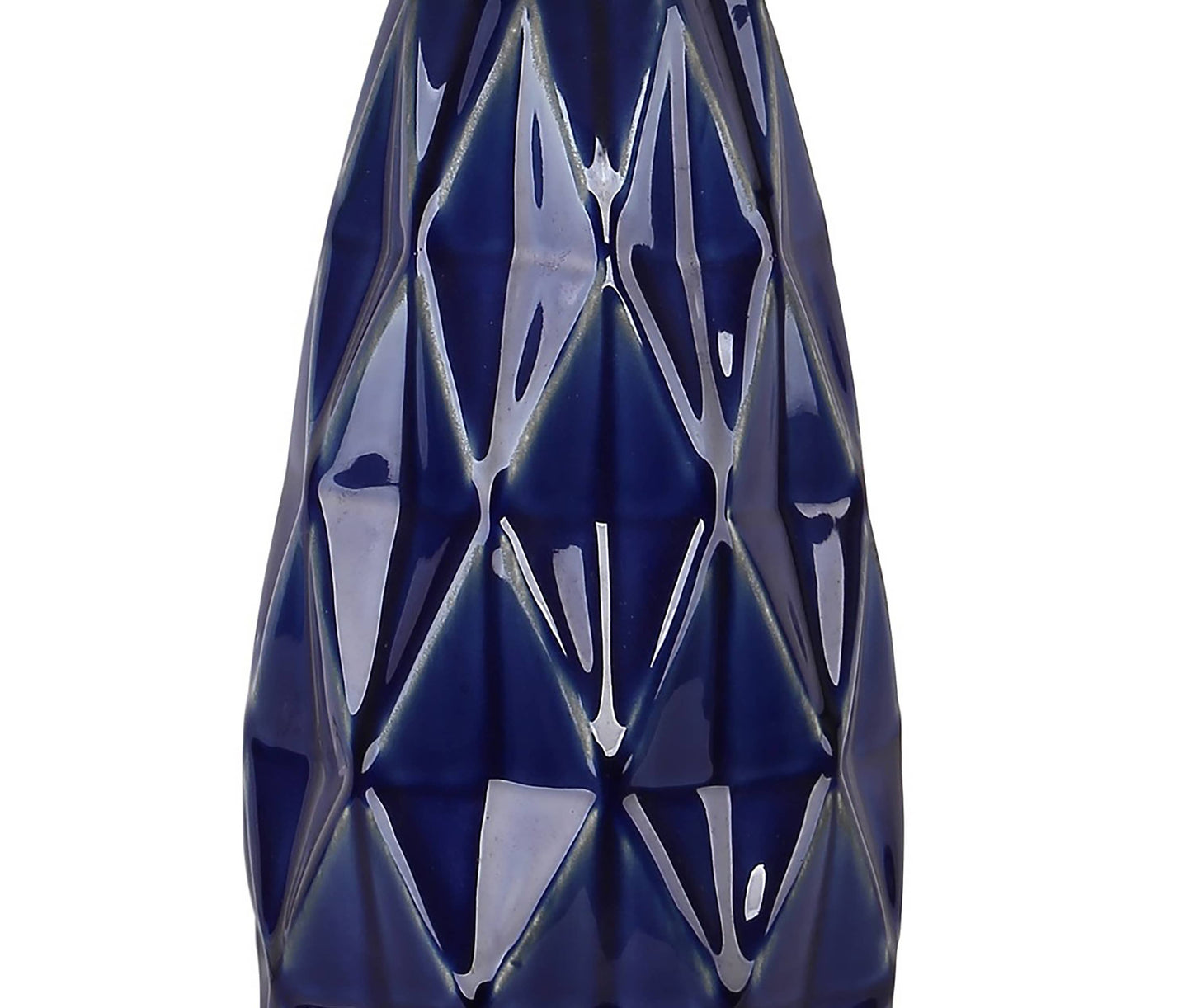 Ceramic Table Lamp w/ Faceted Base & Linen Shade 20.5”