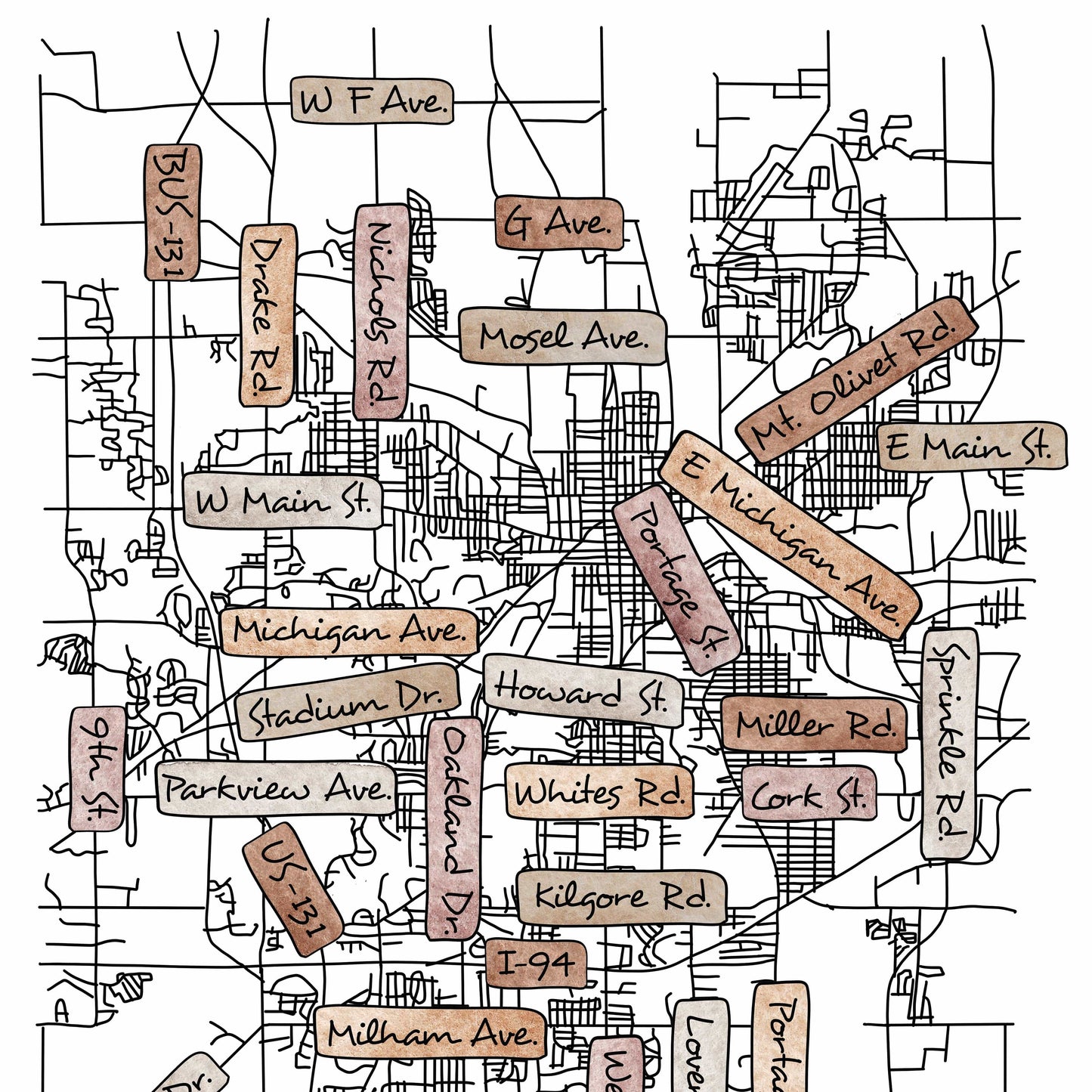 Street Names Map Coasters -
