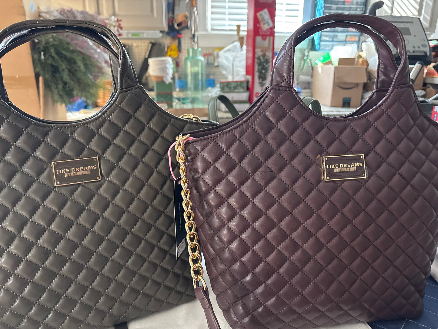 Juliet Quilted Tote - Olive/ Wine